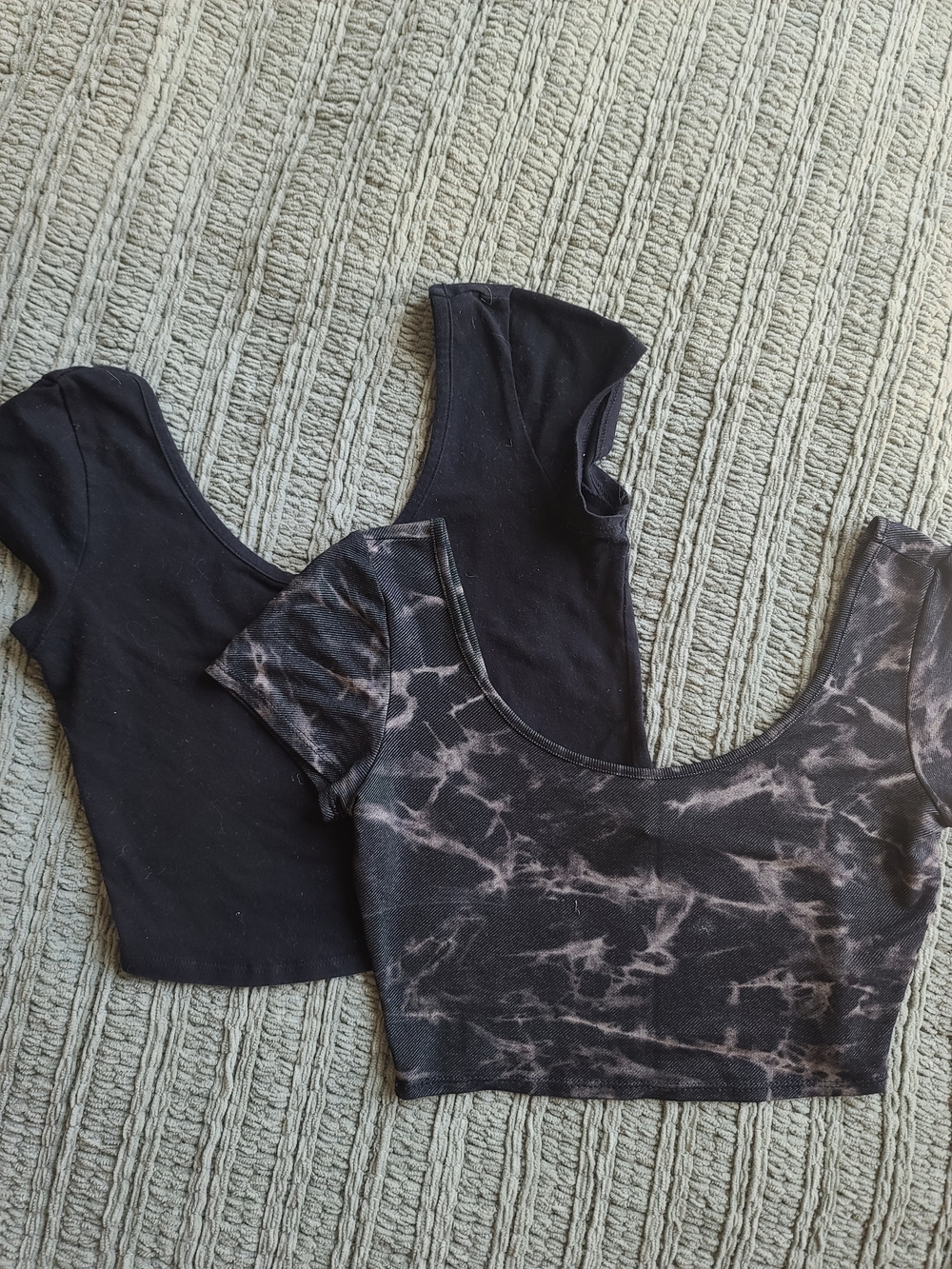 Soprano Black Tie-Dye Scoop Crop Top Duo